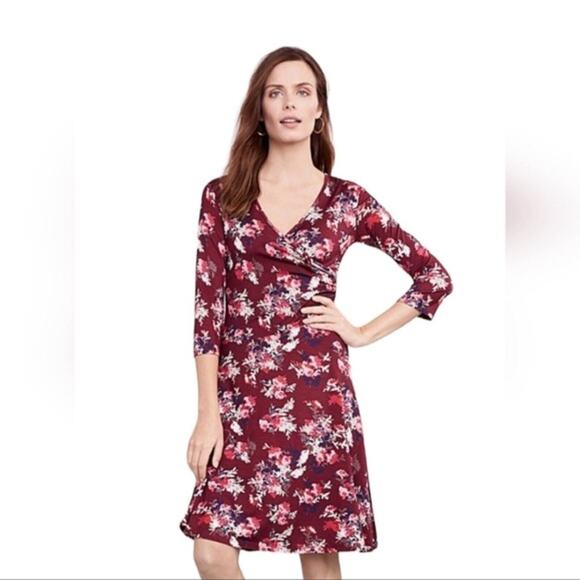 Garnet Hill Faux Wrap Knit Surplice Floral Brianna Dress Midi size Medium - Picture 3 of 15